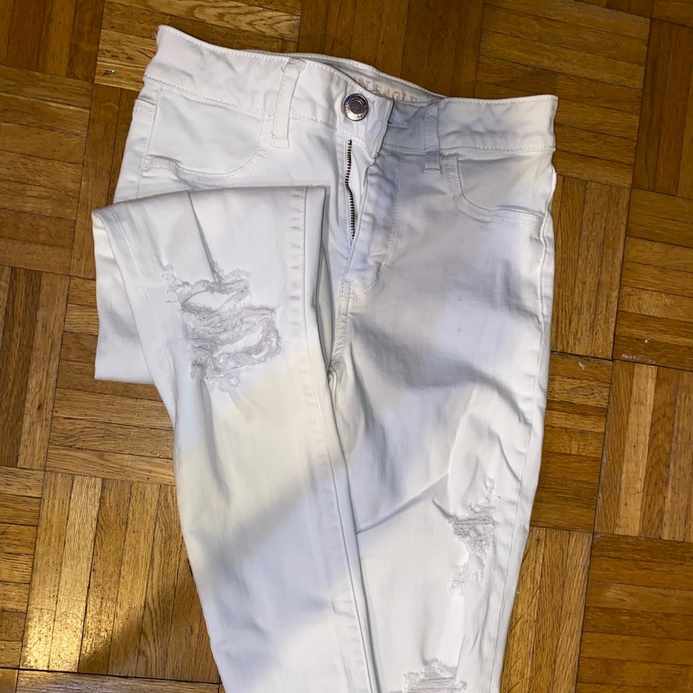 AE high rise white ripped jeans